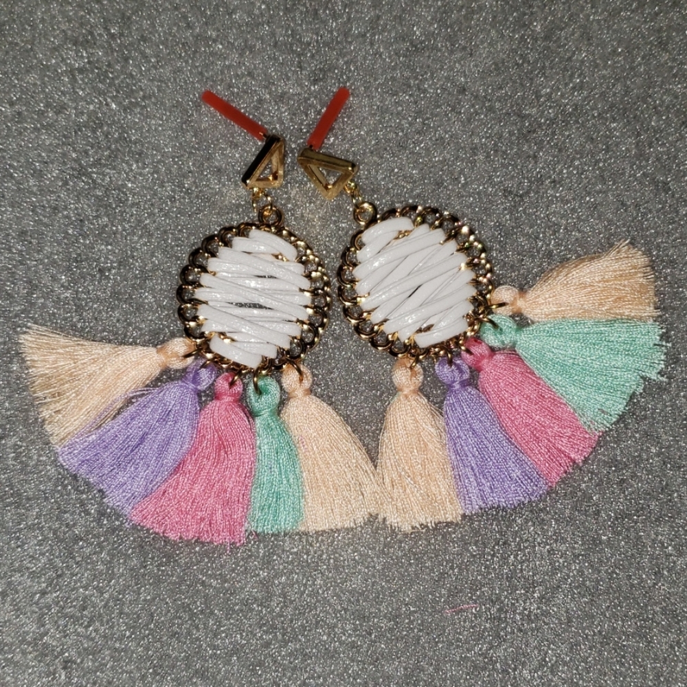 NWOT Multicolor Boho Dangle Drop Tassel Earrings - Picture 3 of 3